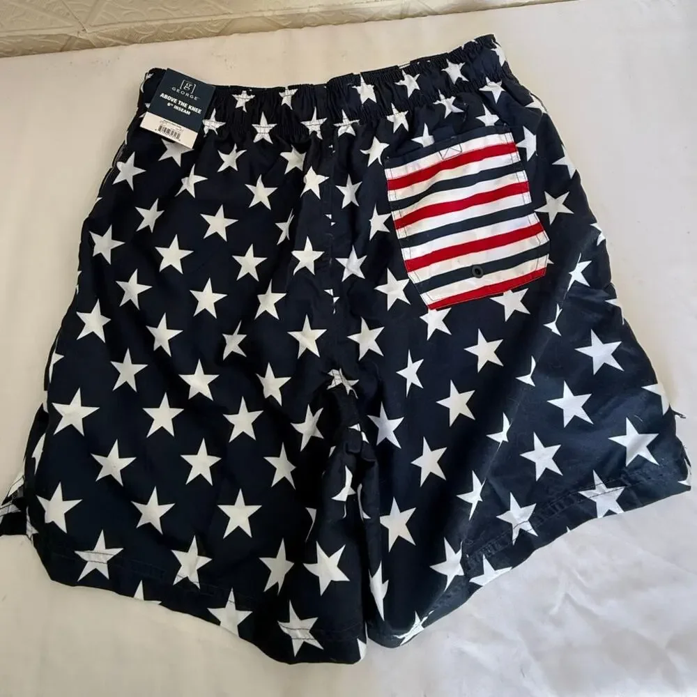 SKU2520 George Men's Plus Size Medium USA Star Print Swim Trunks